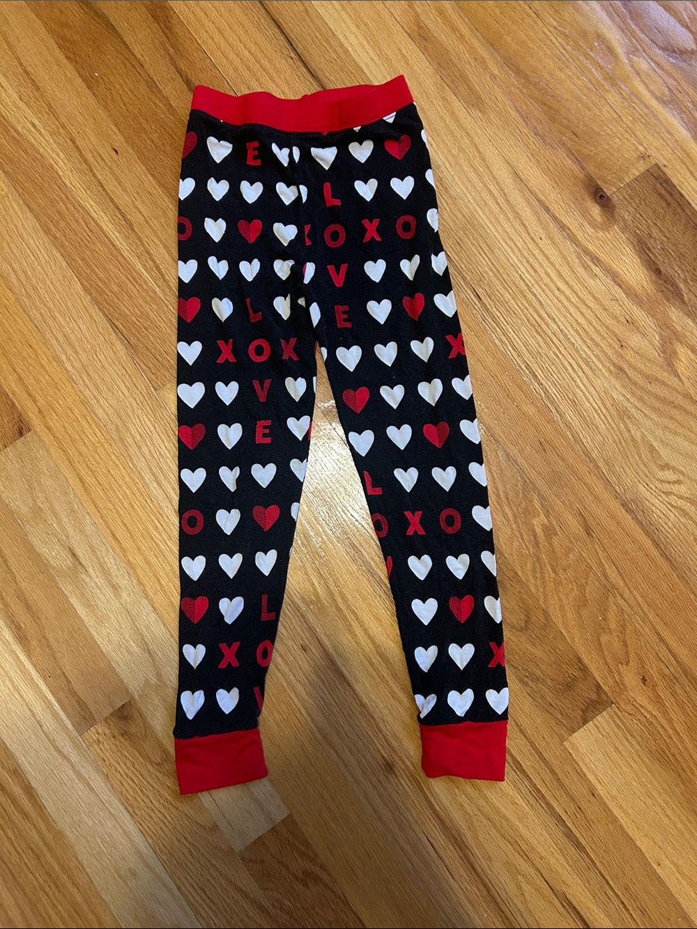 Little Sleepies Black Leggings with White Hearts & Red XOXO Trim